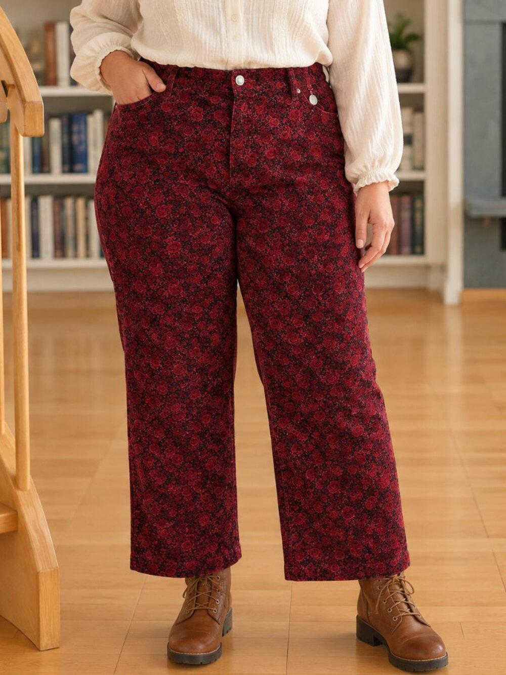 90s Vintage April Cornell Floral Paisley Corduroy Wide Straight Leg Pants
